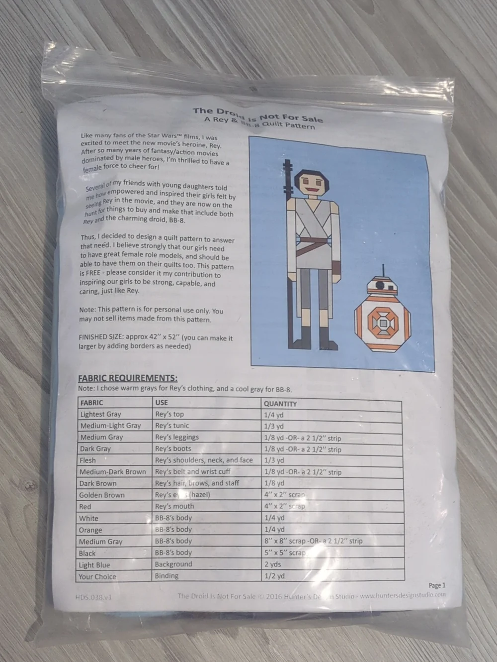 Star Wars Rey & BB-8 Quilt Pattern + Coordinating Fabric Kit Bundle 42